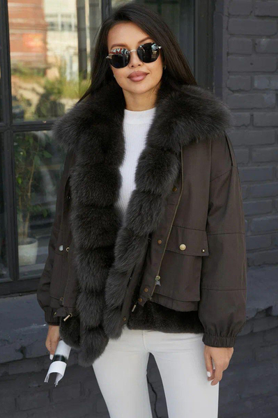 Короткая куртка оверсайз с кроликом и песцом