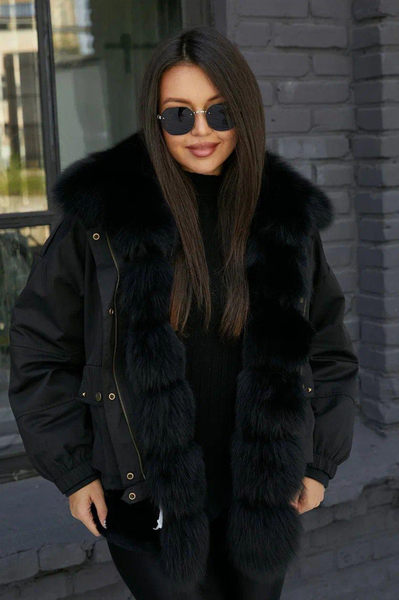 Брендовый зимний пуховик оверсайз Vivilona с мехом песца