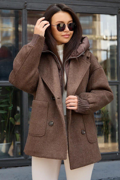 Модный демисезонный пуховик Pang Million коричневый